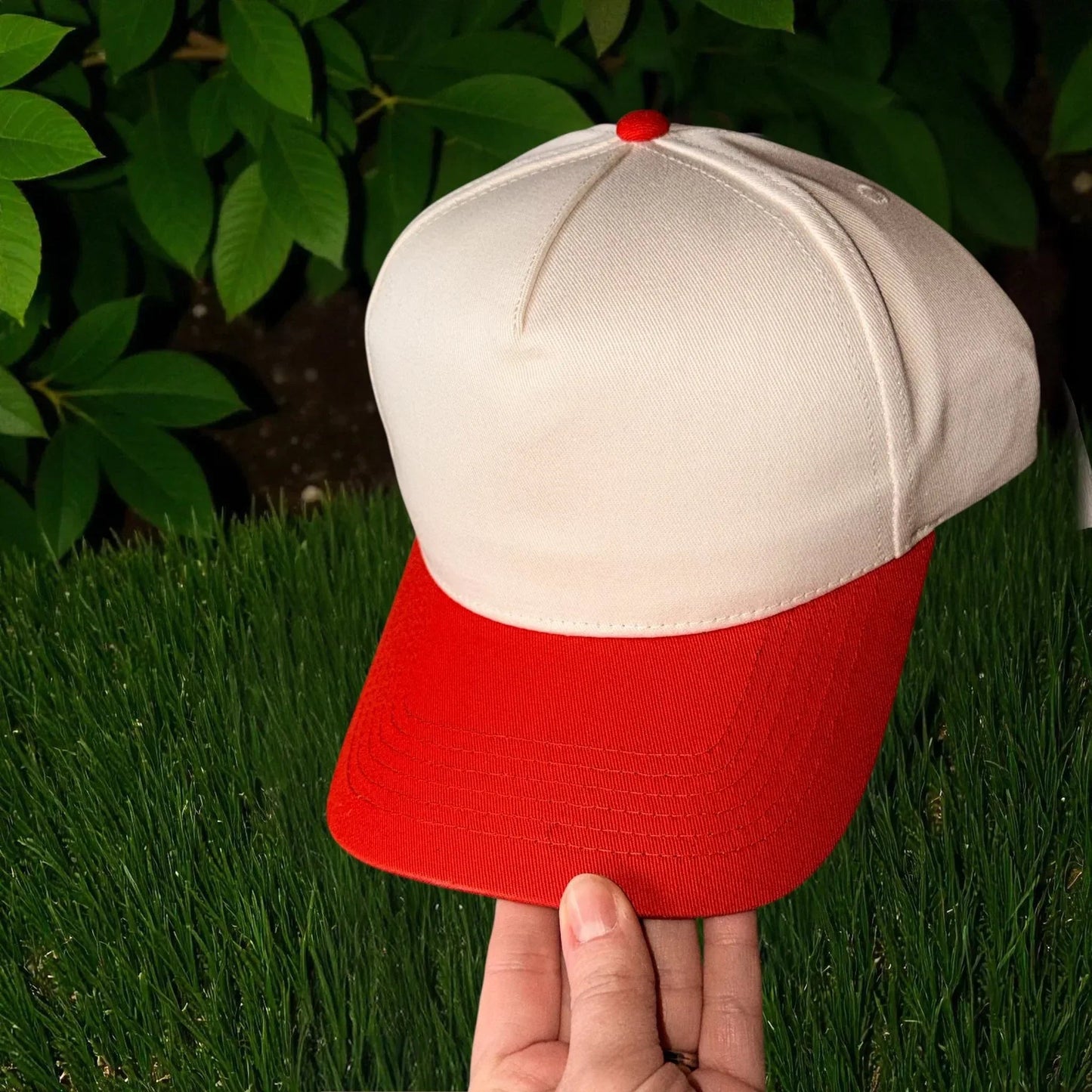 Red White & Brunette Embroidered Adjustable Five-Panel Twill Hat